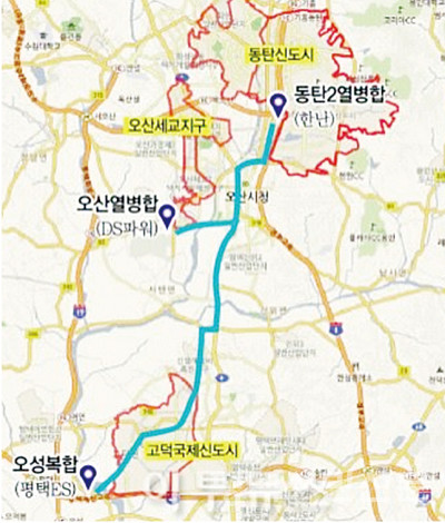 동탄신도시-고덕지구 간 열네트워크 구축 예상도