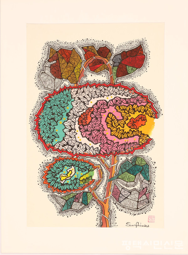 해바라기, 조순조 작품, 목판화, 45.5×37.9㎝.