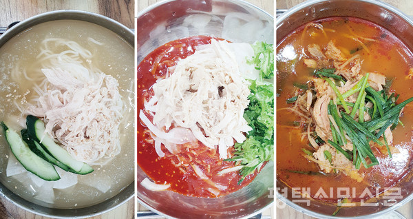 ‘청담닭개장&초계국수’에서는 왼쪽부터 초계국수, 초계비빔국수, 닭개장을 맛볼 수 있다. 