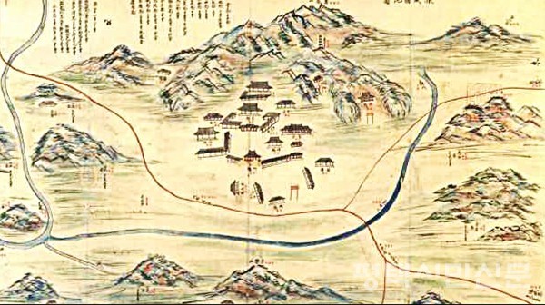 동헌과 객사가 그려진 진위현지도(1872년 지방지도)