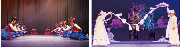 진주검무(왼쪽)와 진도씻김굿