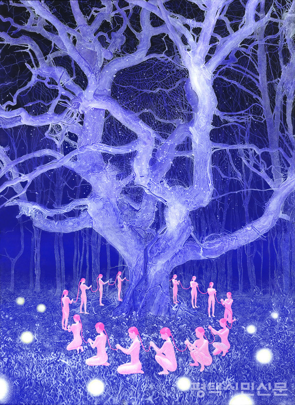 머리 땋기, 73x53cm, 종이에 과슈, 2025